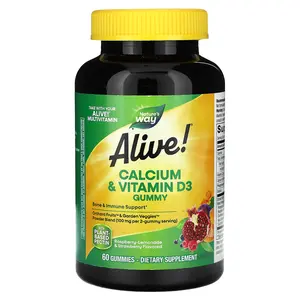 Nature's Way Alive! Calcium & Vitamin D3 Gummy, Raspberry-Lemonade & Strawberry, 60 Gummies