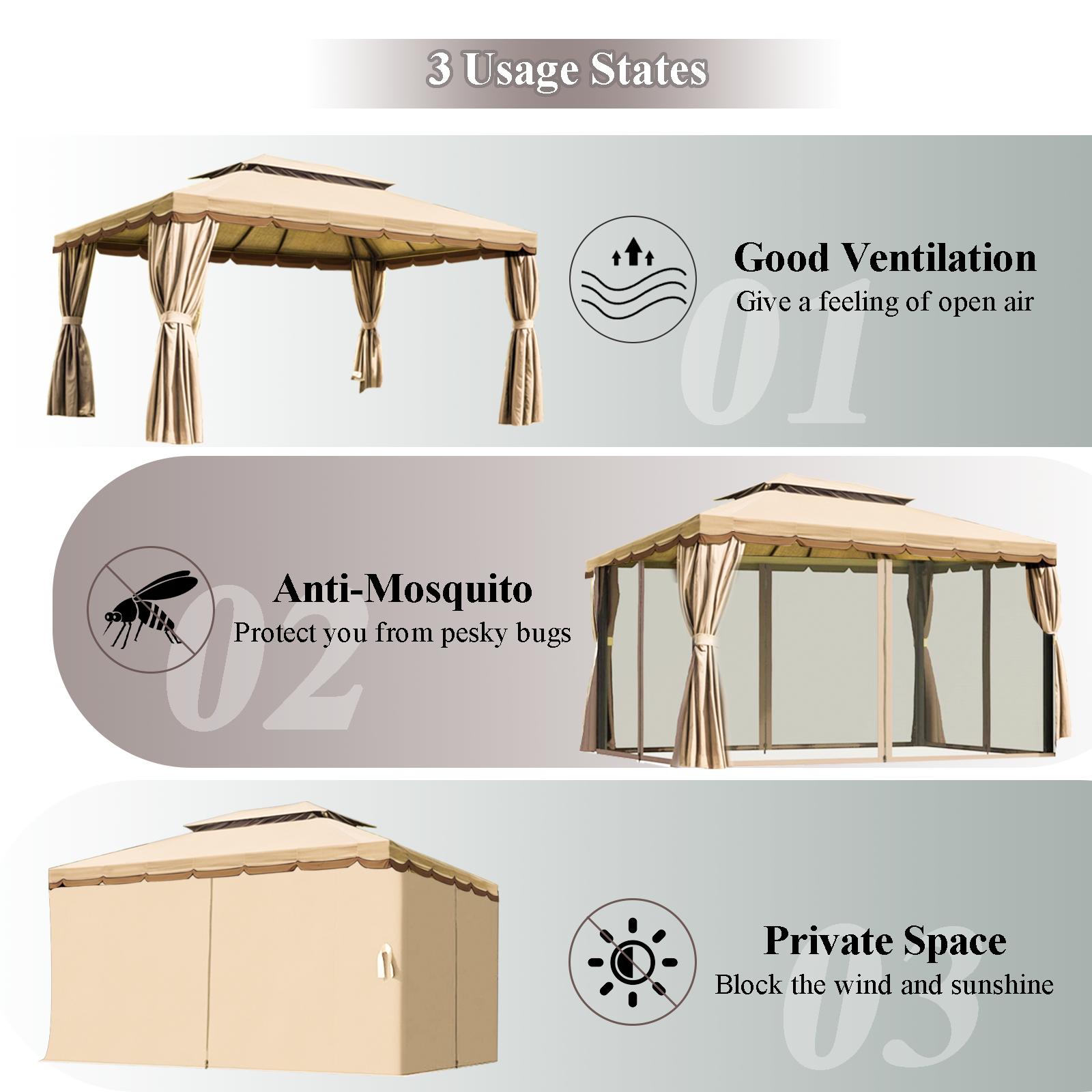 Grezone 10x13 Outdoor Gazebo with Mosquito Netting & Curtains,Double Tier Roof Round Leg Marquee Canopy Shelter for Garden,Deck,Backyard,Lawn Patio Parasol Grezone 10x13 Outdoor Gazebo with Mosquito Netting & Curtains,Double Tier Roof Round Leg Marquee Canopy Shelter for Garden,Deck,Backyard,Lawn Patio Parasol
