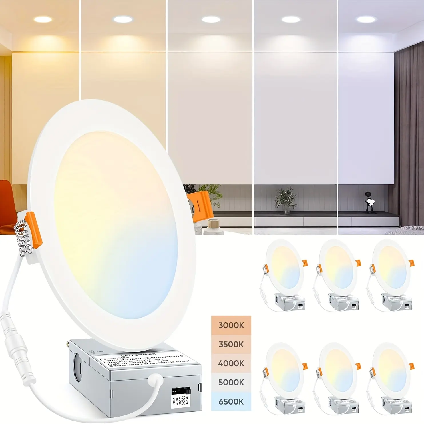 2 Pack Dimmable LED Recessed Lighting Ceiling LED Lights with 5 Color Temperatures 1050 Lumens High Brightness Ultra Thin Housing Built In Wiring Box 120V Universal Ideal for Kitchens Hallways Home Improvement / Lights & Lighting / Outdoor Lighting summer