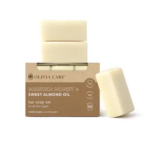Olivia Care Manuka Honey & Sweet Almond Oil Bar Soap Set - 3 Bars for All Skin Types - Nourishing Moisturizer - Made in USA