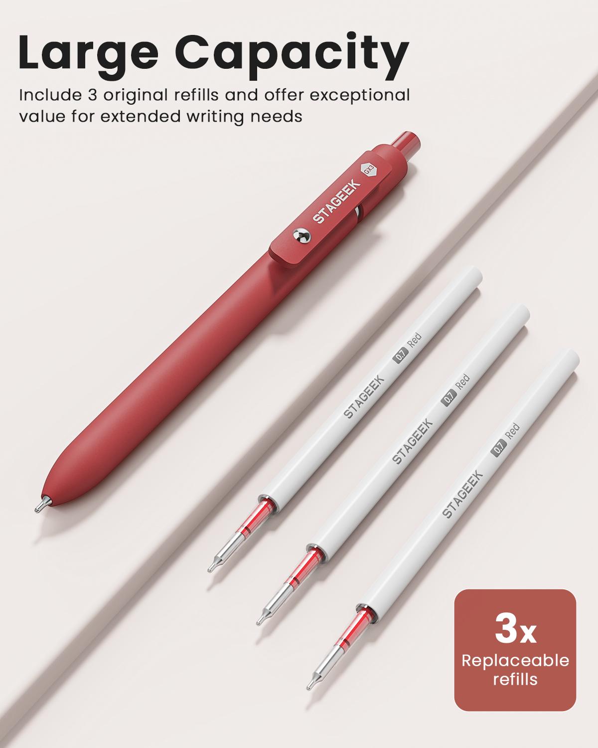 STAGEEK Red Gel Pens, 12Pcs Quick Dry Red Ink Pens with 3 Extra Refills, Fine Point Retractable Smooth Writing Pens for Journaling, Note Taking, School Supplies, Nurse Aesthetic, Office(Red &Black & Blue)