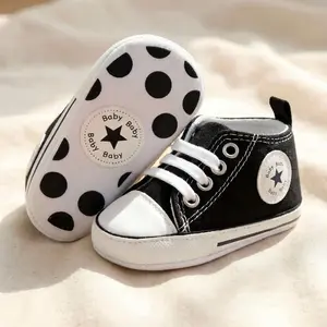 Baby Shoes Infant Shoes for 0-18 Months Comfy Baby Canvas Sneakers for First Walkers Indoor Outdoor Slippers Infant High Tops Shoes Toddler Non-Slip Unisex Sneakers for 0-1.5 Years Old Lightweight and Flexible for Tiny Feet