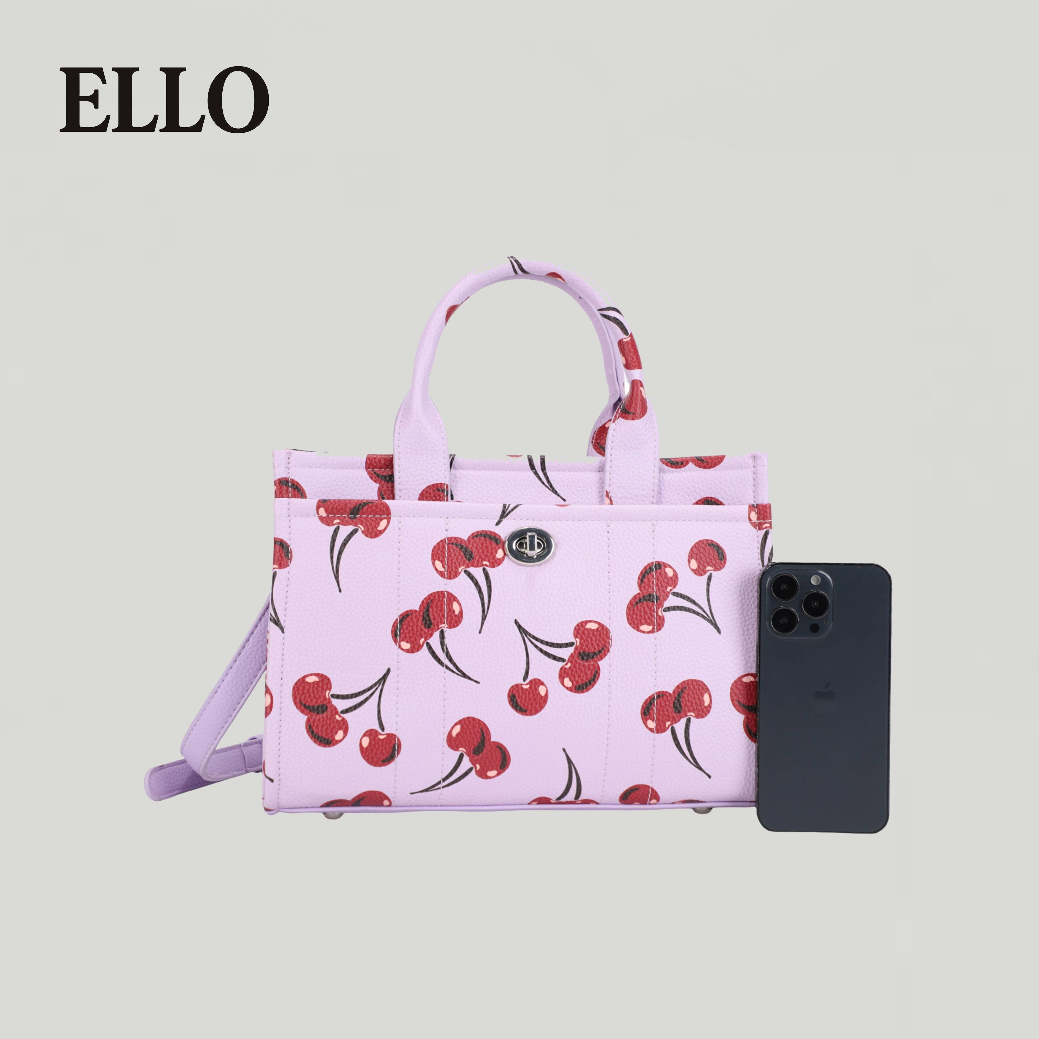 Women's Cute Cherry Print Mini Tote Bag for Women Trendy Aesthetic Shoulder Handbag with Top Handle & Detachable Strap Perfect for Daily Use Shopping and Casual Outings