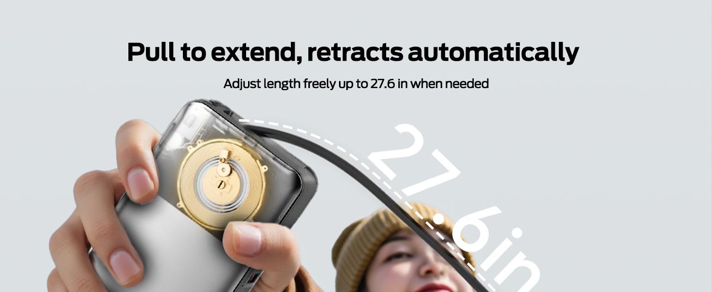 MOVE SPEED 3 in 1 Portable Phone Charger, 10000mAh 35w /20000mAh 65W GaN Battery Pack with Built-in Retractable 2.3ft USB-C Cable and Foldable Wall Plug, Travel Power Bank for iPhone 16/15 Series, Galaxy