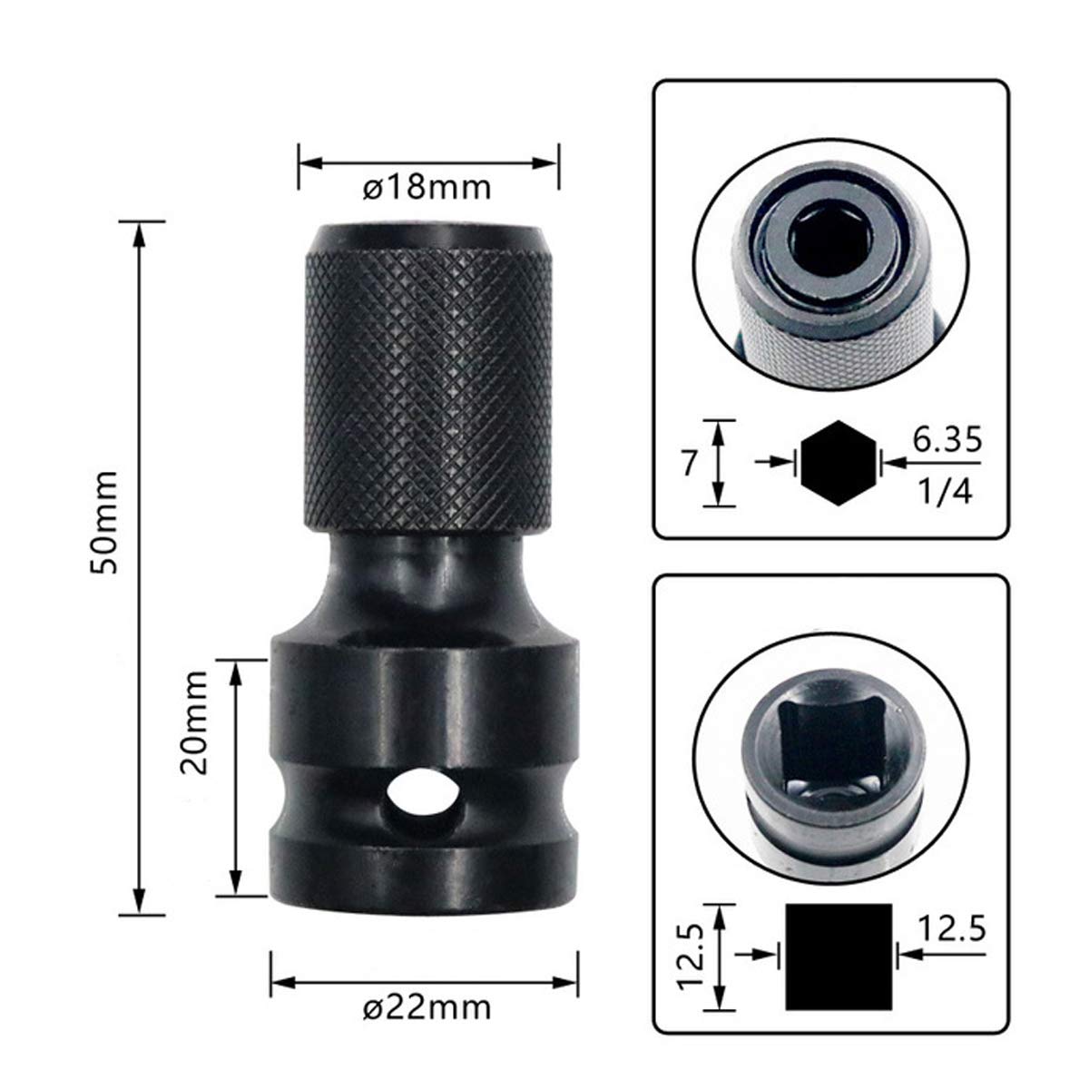 1/2 inch Square Drive to 1/4 inch Hex Female Socket Adapter Converter Chuck Adaptor for Air and Electric Impact Wrench Impact Drill Ratchet Wrench, Quick Release