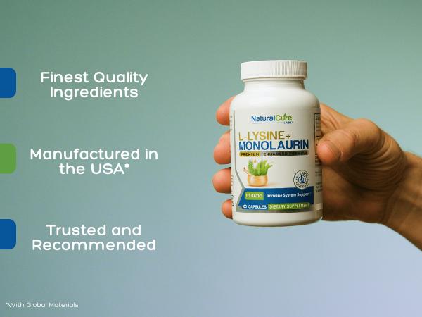 L-Lysine + Monolaurin 600mg – 1:1 Ratio, 100 Capsules – Immune & Digestive Support by Natural Cure Labs