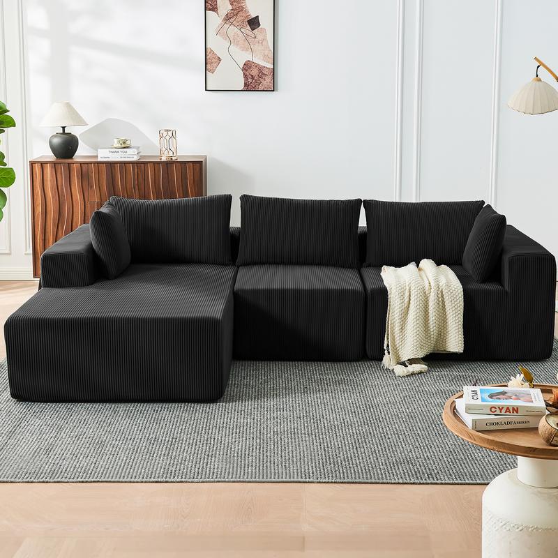 【2 Packages Shipping】109”Boneless Cloud Couch, Modular Sectional Sofa, Cloud Sectional Couch with Deep Seat, Modern Modular L-Shape Sofa Couch with Chaise,Upholstered Couches for Living Room Bedroom (Beige, Left Facing Chaise)
