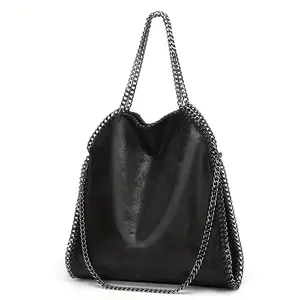 [Vegan Chain Bag] Vegan Chain Shoulder Bag, Women's Handbags - Soft Bag, Bucket Bag, Tote Bag - Suitable for Leisure, Work, Shopping