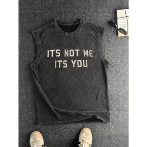 Distressed Washed Cotton Tank Top, Vintage Sleeveless Round Neck Summer Essential