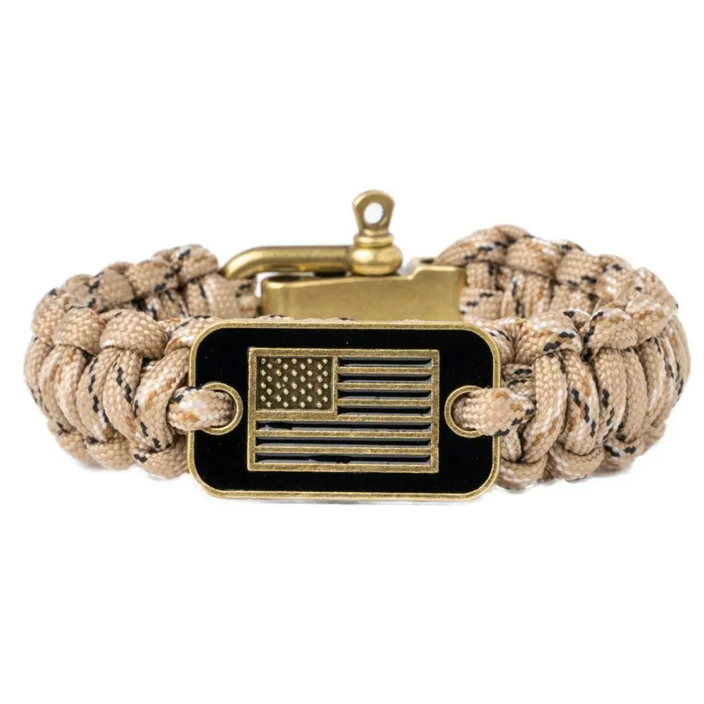 Camo Paracord Bracelet - Camouflage Tactical Survival Bracelet with Versatile Use for Men with Bronze USA Flag - Helps Pair Military Veterans with a Companion Dog