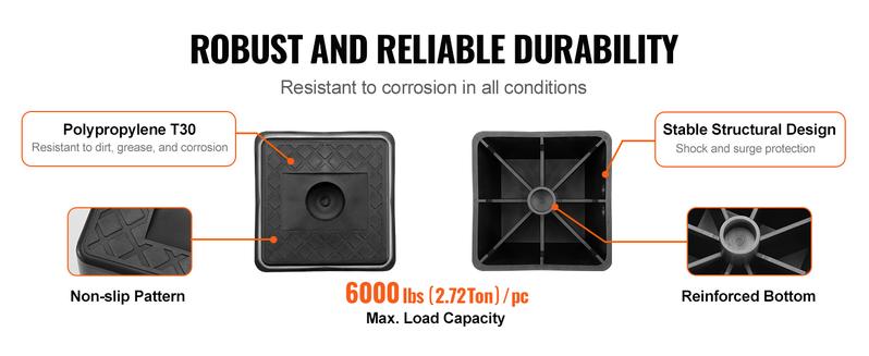 VEVOR Trailer Jack Block,  6000 lbs Capacity per RV Leveling Block, High-quality Polypropylene RV Camper Stabilizer Blocks, RV Travel Accessories Use for Any Tongue Jack, Post, Foot, 5th Wheels, 4-Pack