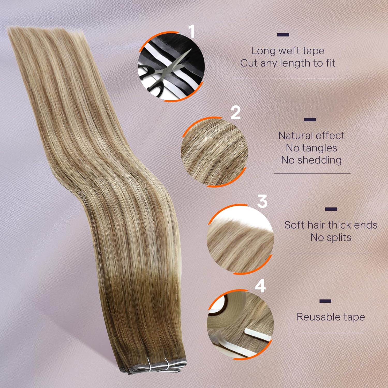 Full Shine Tape in Hair Extensions Genius Weft Tape in Extensions 1 Pcs 18-24Inch 50G And 4 Pcs 16-22Inch 90-120G