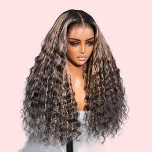 [Balayage Boho Curly]Megalook 13x6 Glueless Lace Frontal Wig Highlight Balayage Bohemian Curl With Drawstring Band Pre-everything Put On Go Beginner Friendly