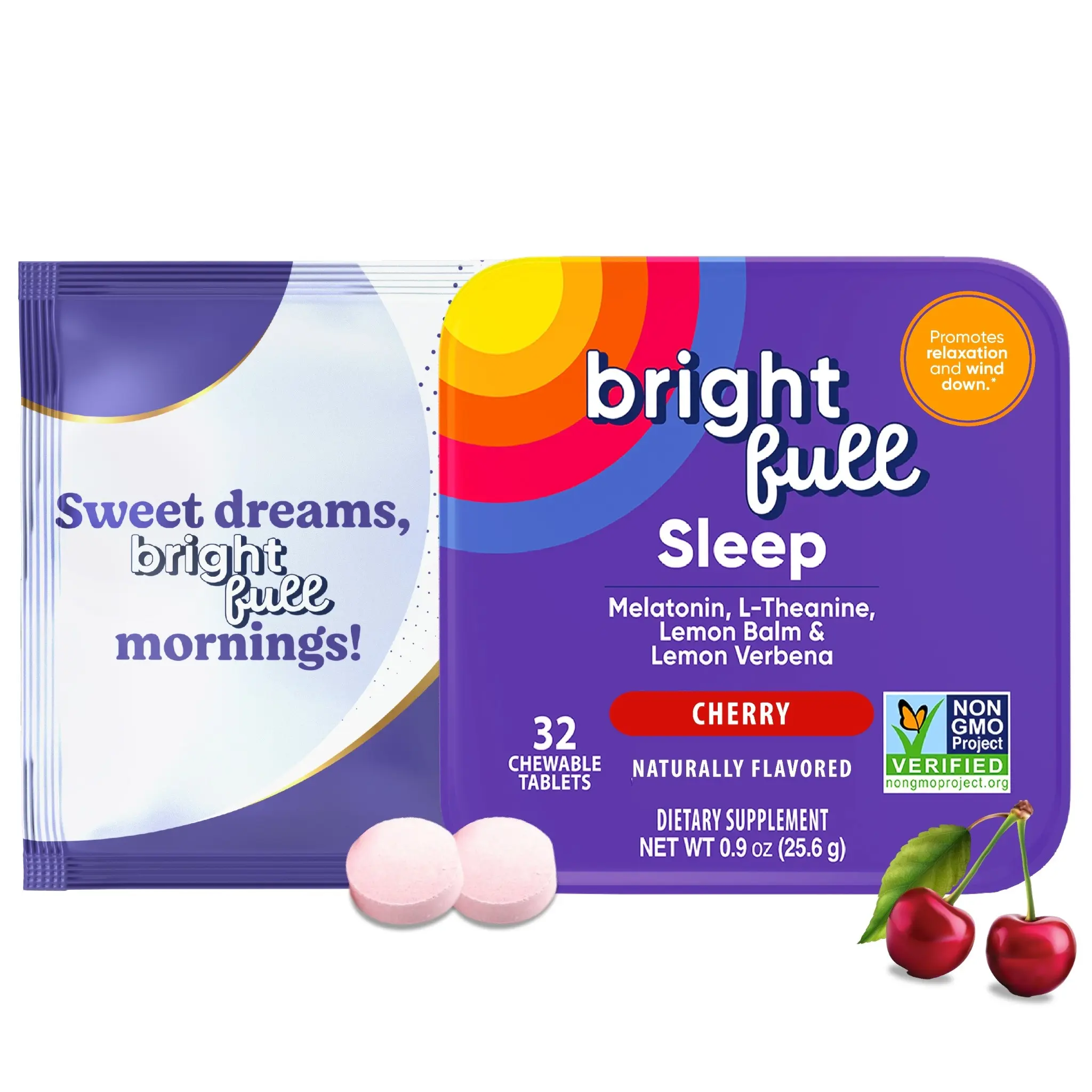 Brightfull Sleep Chewable Tablets | Melatonin, Ashwagandha, L-Theanine & Lemon Balm | Drug-Free Sleep Aid | Fall Asleep Faster, Wake Up Refreshed | Non-GMO | Cherry Flavor | 32 Count
