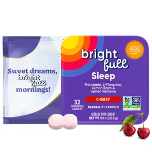 Brightfull Sleep Natural Sleep Aid Chewable Tablets, Melatonin, L-Theanine, Lemon Balm & Ashwagandha, 32 Count Tin, Cherry Flavor, No Grogginess Nighttime Support
