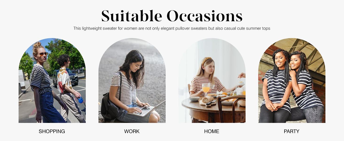 Dokotoo Women's Short Puff Sleeve Knit Tops 2026 Trendy Crewneck Striped T Shirts Casual Summer Blouses