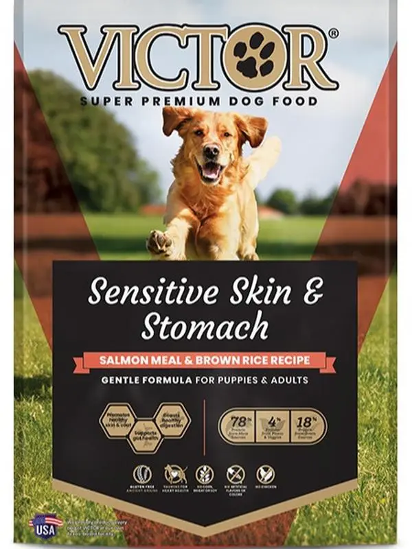 VICTOR Dry Dog Food for Puppies, Gluten-Free Sensitive Skin & Stomach Formula with Salmon Meal & Brown Rice, Nutritional AAFCO-Approved, Allergies & Healthy Skin Support, 5-lb Bag