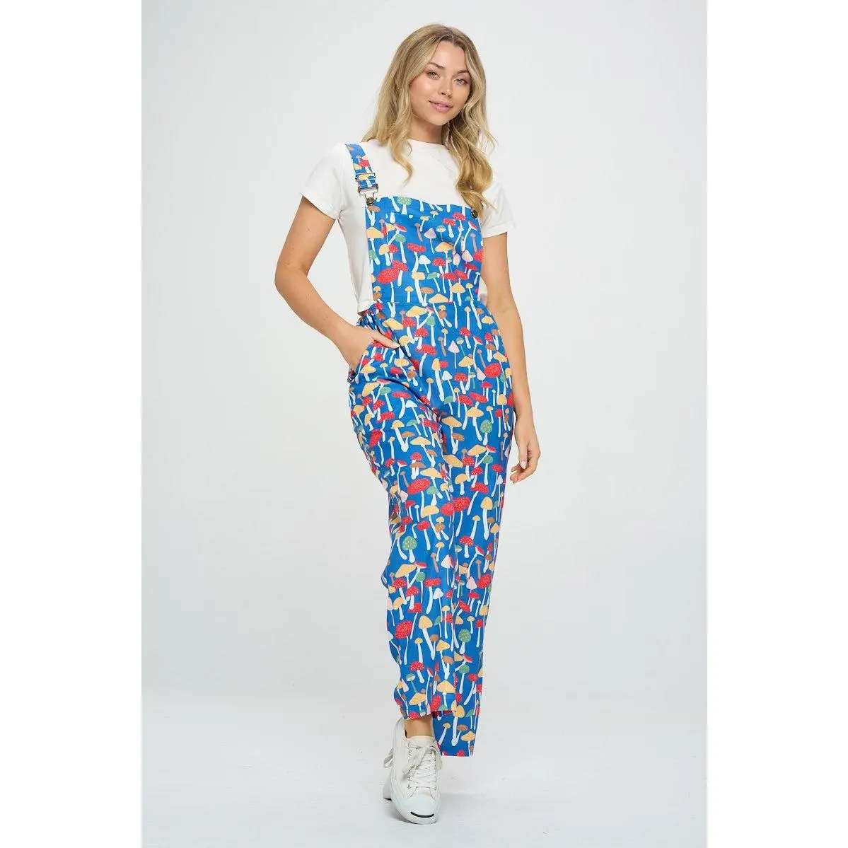 Mushroom All Over Print Blue Jumpsuit
