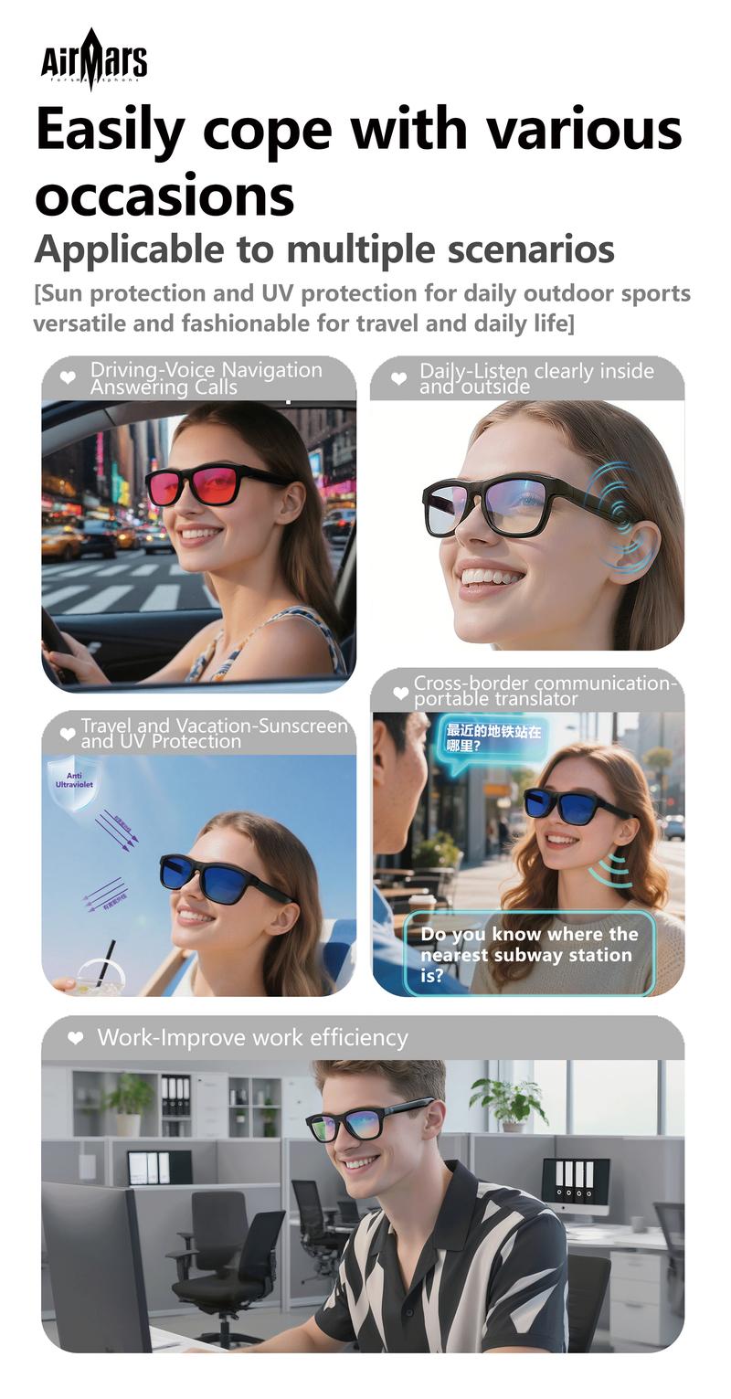 Airmars GV90AI Smart AI Translation Glasses with Bluetooth Headphones, Sliding Dimming & Color Changing Lenses, UV Protection, One-Touch Multi-function Control, Easy-to-Use Wearable Airmars GV90AI Smart AI Translation Glasses with Bluetooth Headphones, Sliding Dimming & Color Changing Lenses, UV Protection, One-Touch Multi-function Control, Easy-to-Use Wearable