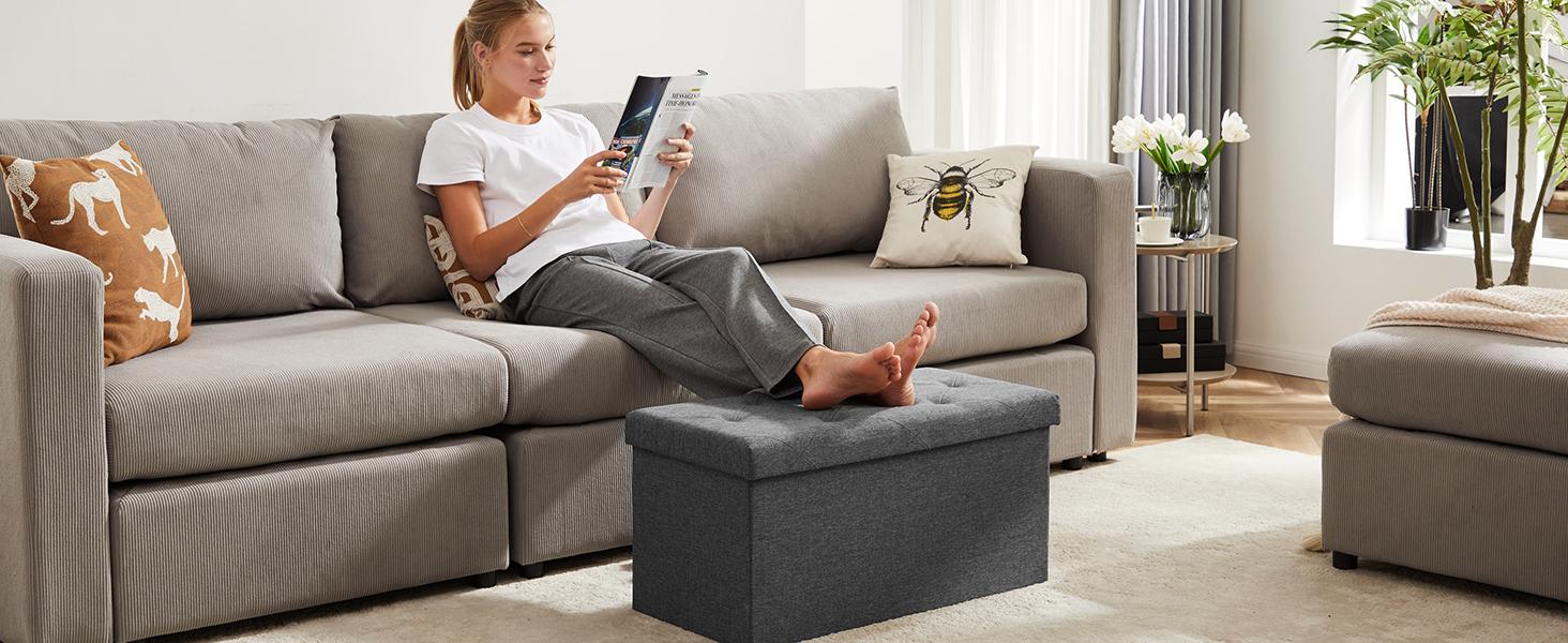 【New Color】Sweet Furniture F Foldable Storage Ottoman Bench - Large Ottoman Chest for Bedroom, End of Bed