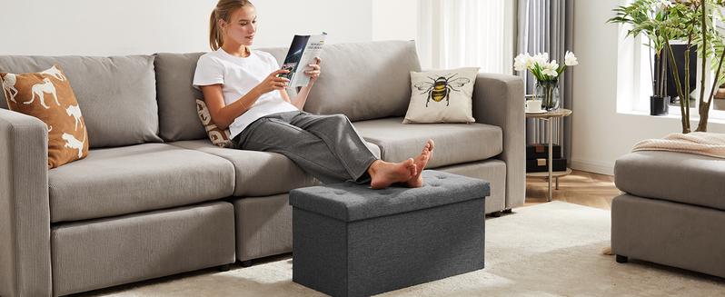 【New Color】Sweet Furniture F Foldable Storage Ottoman Bench - Large Ottoman Chest for Bedroom, End of Bed