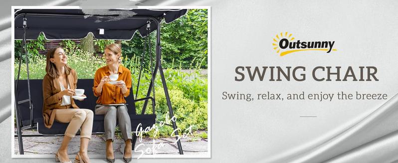Outsunny 3-Seat Outdoor Patio Swing Chair with Removable Cushion, Steel Frame Stand and Adjustable Tilt Canopy for Patio, Garden, Poolside, Balcony, Backyard