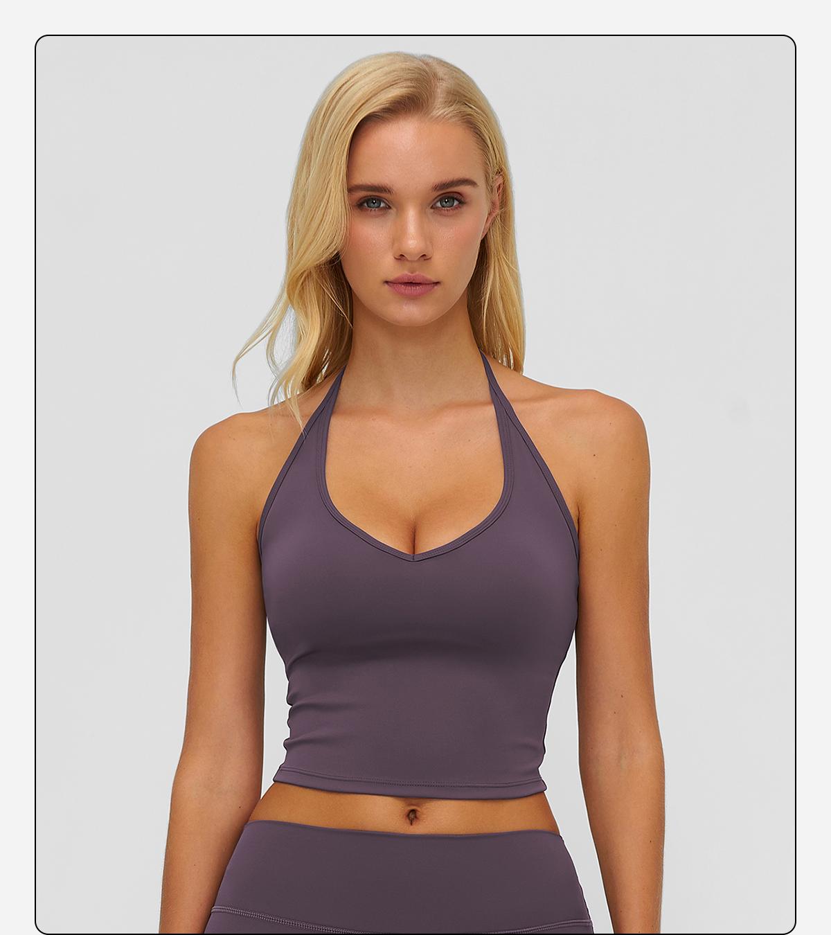 MFVIM Women's Fitted Sexy Shaping Yoga Top - Female V-Neck with Necklace Design, Breathable Skin-Friendly Nude Fabric, Ideal for Yoga, Gym, All Seasons