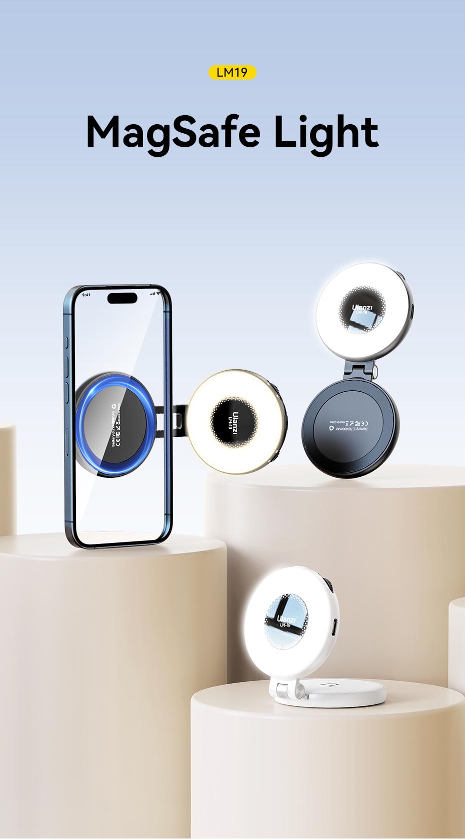 Ulanzi Magnetic Selfie Light LM19, LED Fill Light Compatible with Magsafe, LED Selfie Ring Light