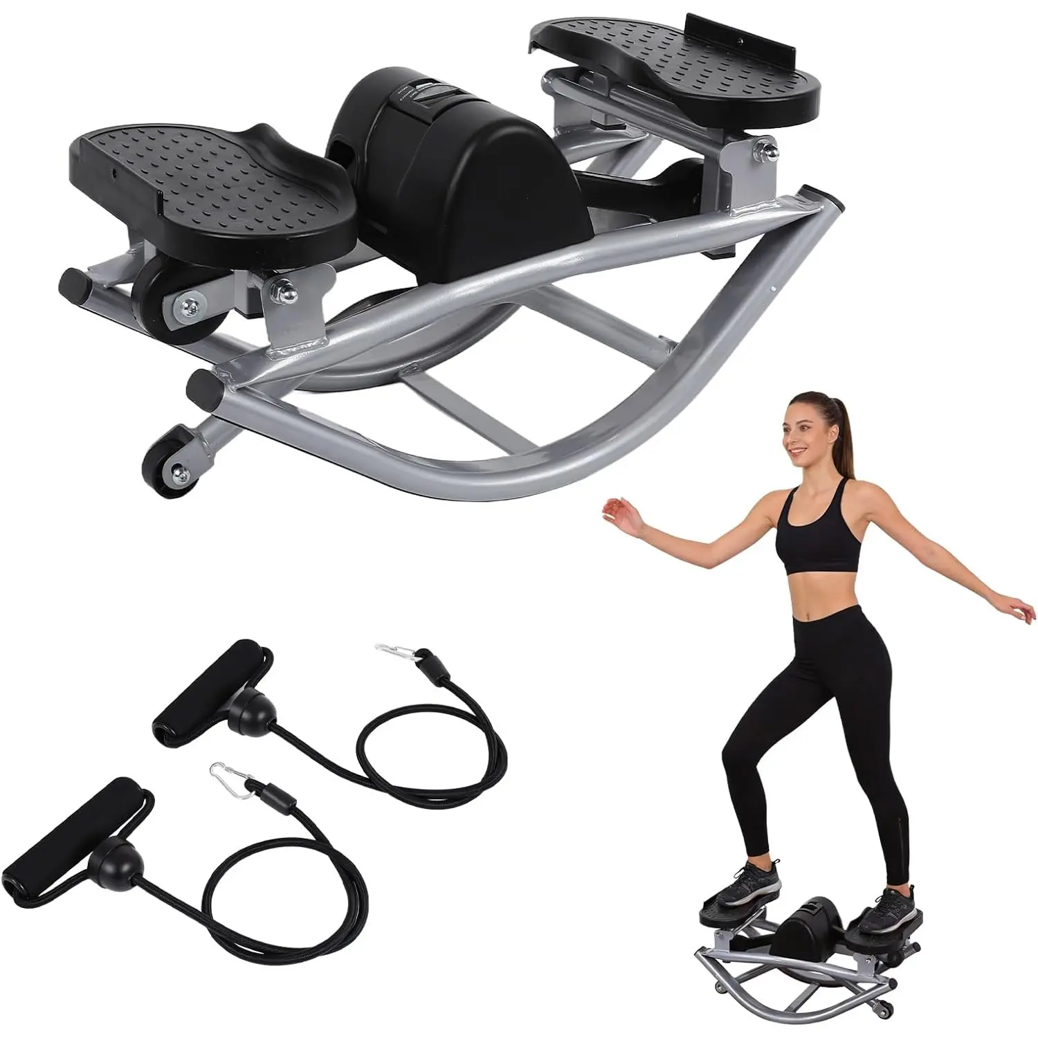 Fitness equipment, with lateral stepper! Includes resistance bands to help shape the legs and strengthen the back! The 3D rocking stepper is a low-intensity full-body exercise that promotes hip joint movement. Equipped with a digital display
