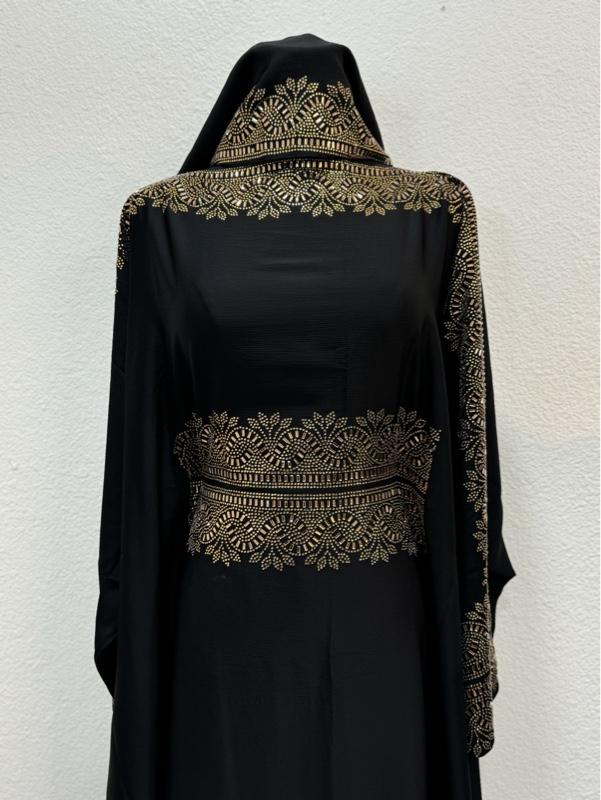 Butterfly Style Dubai Abaya - Maroon Color with Intricate Gold Embroidery Design