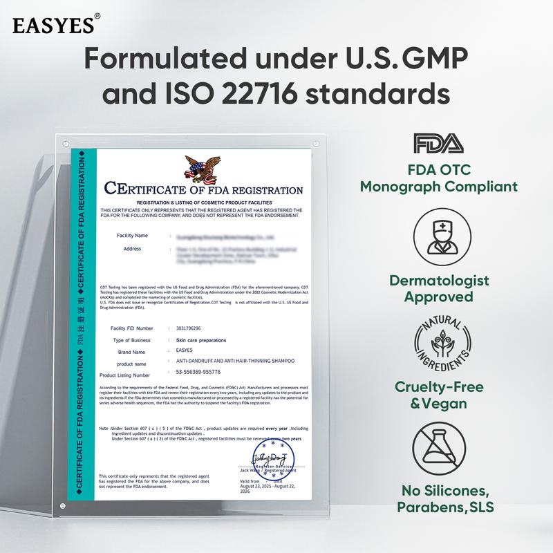 【BQ】EASYES Anti-Dandruff & Hair Thickening Shampoo | 1% Selenium Sulfide + 0.2% Piroctone Olamine | 11 Herbal Actives for 78% Less Flakes & +38% Density in 7 Days | #ScalpCare #HairGrowth
