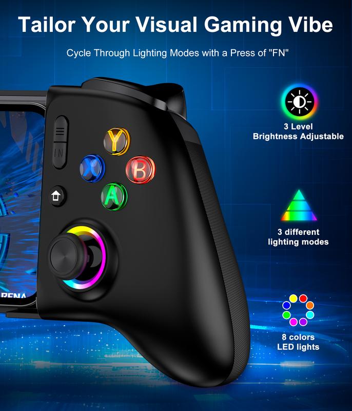 ESYWEN Mobile Gaming Controller, MC2 Phone Controller for iPhone/Android Handheld Gaming with Programmable/Hall Effect Joysticks & Analog Triggers/Adjustable Light/Turbo