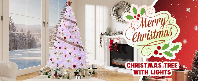 GARVEE 7.5 ft Pre-Lit Pencil Christmas Tree with 300 Warm White Lights, Auto-Hinged Expansion, Foldable Metal Stand, Durable PE & PVC Construction for Porch, Party, Office, and Home Decoration