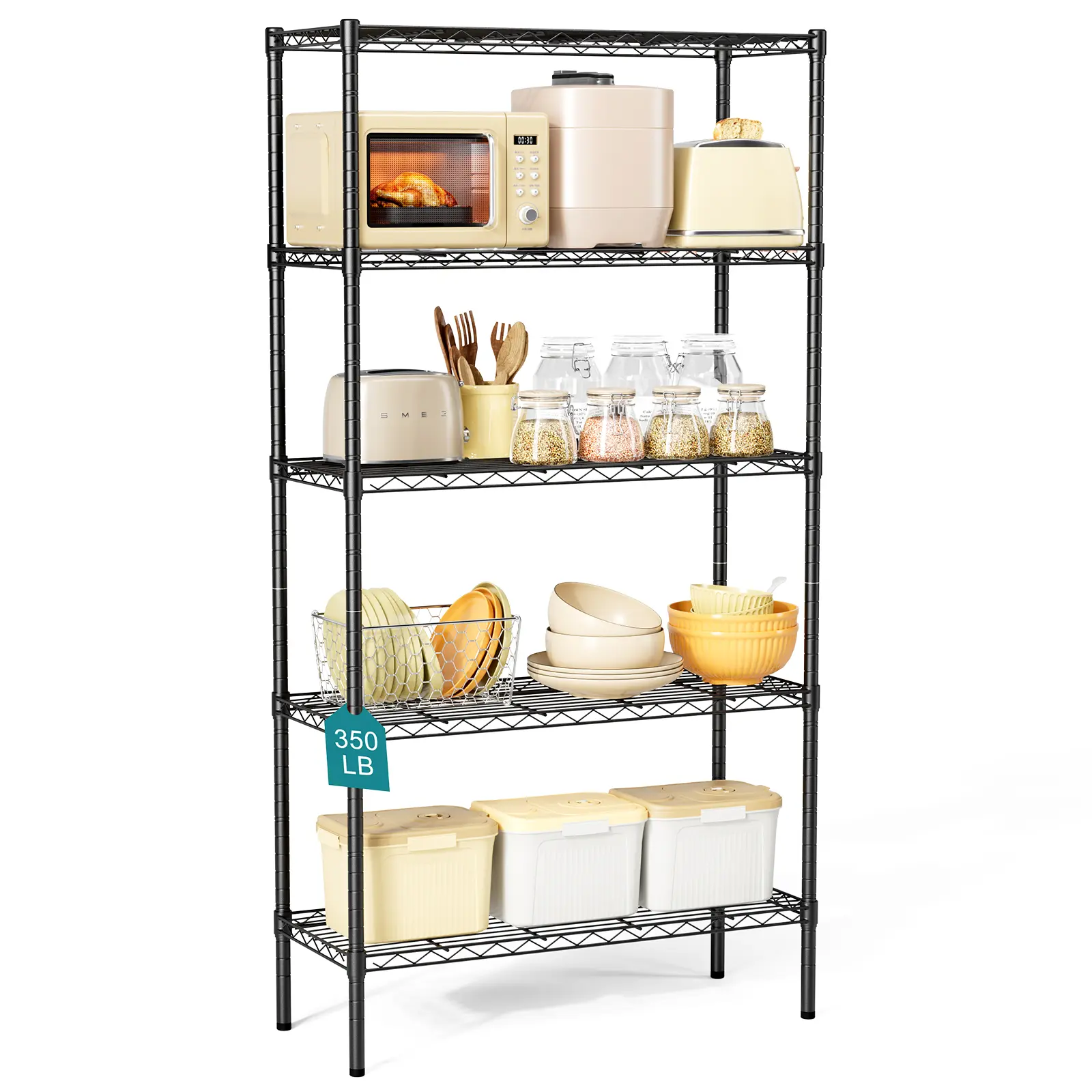 3/4/5-Tire Metal Wire Storage Shelves, Adjustable Standing Storage Rack Shelf, Heavy Duty Steel Shelving Unit Organizers for Kitchen Bathroom Pantry Garage