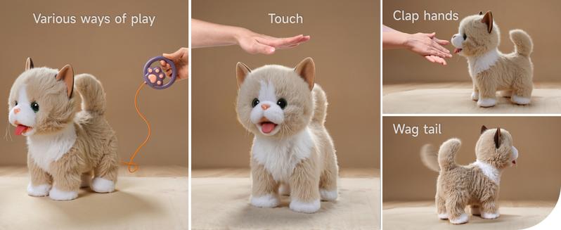 Interactive Plush Toy Cat for Kids, Walking Talking Plush with Leash Wags Tail Pretend Dress Up Emotional Development Christmas Gift for Toddlers Kids