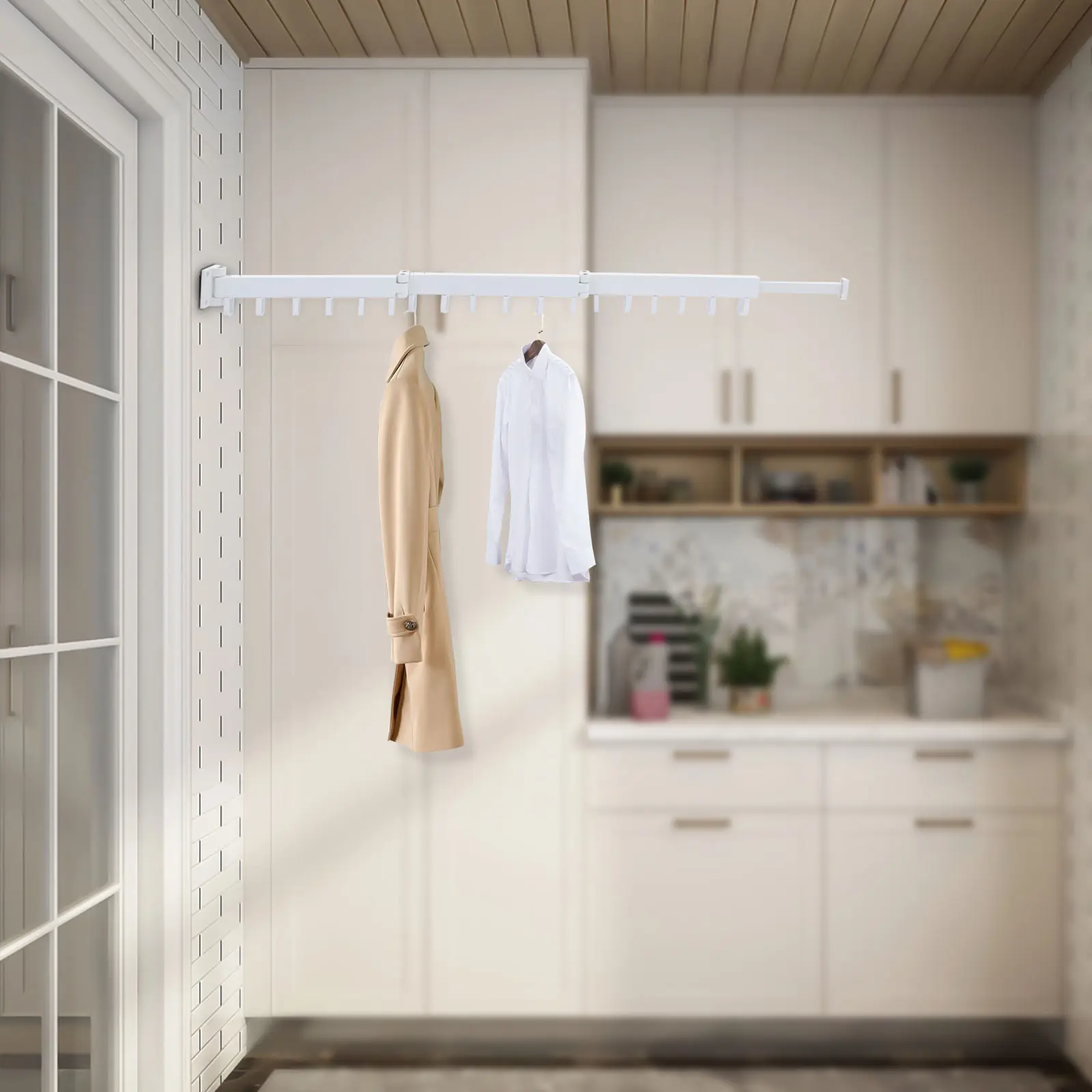 Aluminium White Tri-Fold Retractable Wall-Mounted Dryer Rack, 120cm 50kg Capacity Space-Saving Laundry Tool, Laundry Room Accessories, Folding Clothes Drying Rack, Adjustable Rod