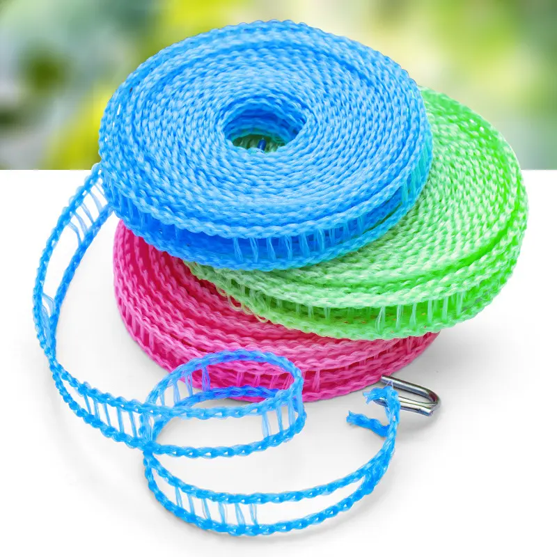 3/6 PCS Windproof Nylon Clothesline with Hooks 5M/16.4FT - Adjustable Portable Foldable Retractable Noiseless Washing Line (5m/197in) for Indoor Home, Outdoor Camping - Pink, Blue, Green Colors, Portable Foldable Washing Lines