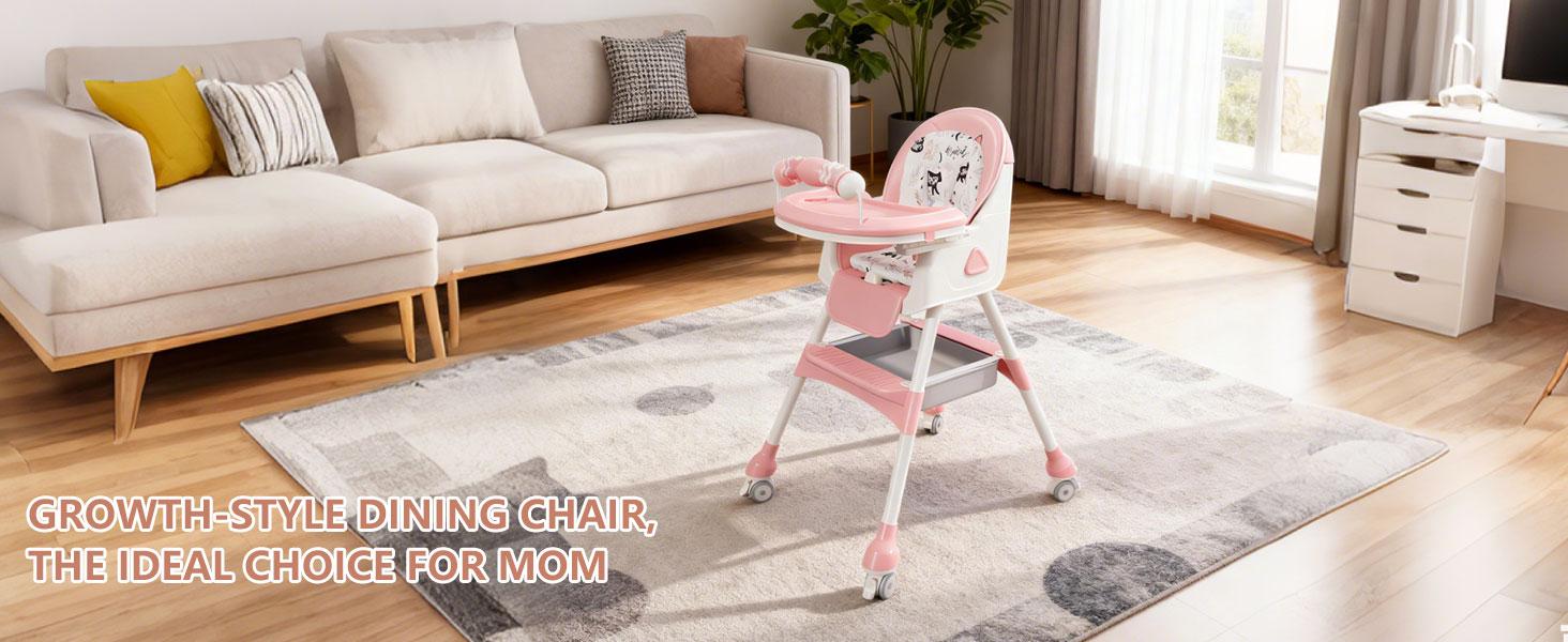 3-In-1 High Chair for Baby Portable Convertible Set with Snap Button Comfortable Collapsible Anti-Lop Design Double-Layer Tray & Toy Rack Perfect Christmas Gift double removable tray travel foldable high chair space-saving design