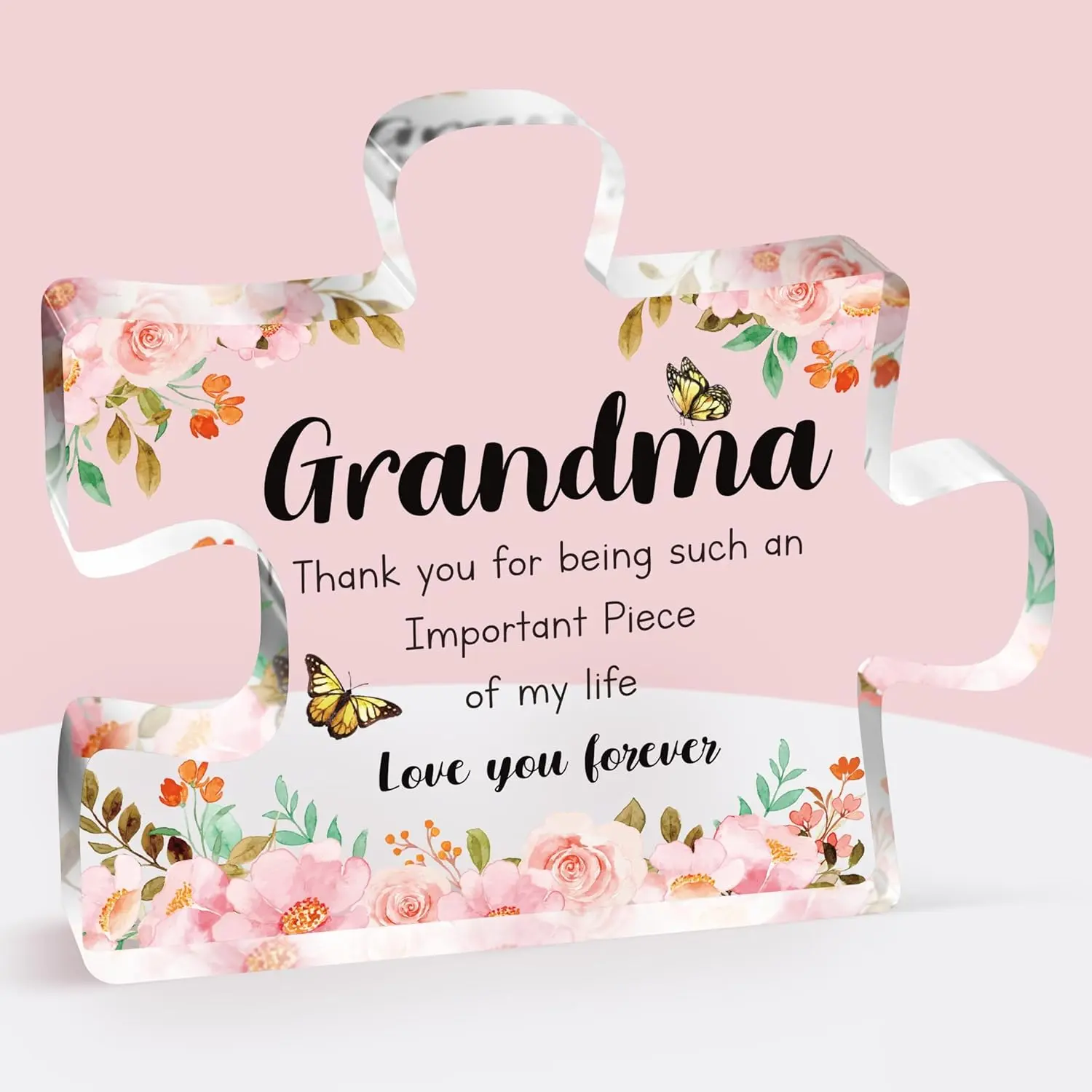 Grandma Gifts - Delicate Grandma Gifts from Grandkids - Engraved Acrylic Puzzle Piece 3.9 x 3.3 inch - Mothers Day Christmas Birthday Gifts for Grandma Grandmother, Ideas