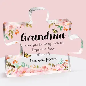 Grandma Gifts - Delicate Grandma Gifts from Grandkids - Engraved Acrylic Puzzle Piece 3.9 x 3.3 inch - Mothers Day Christmas Birthday Gifts for Grandma Grandmother, Ideas