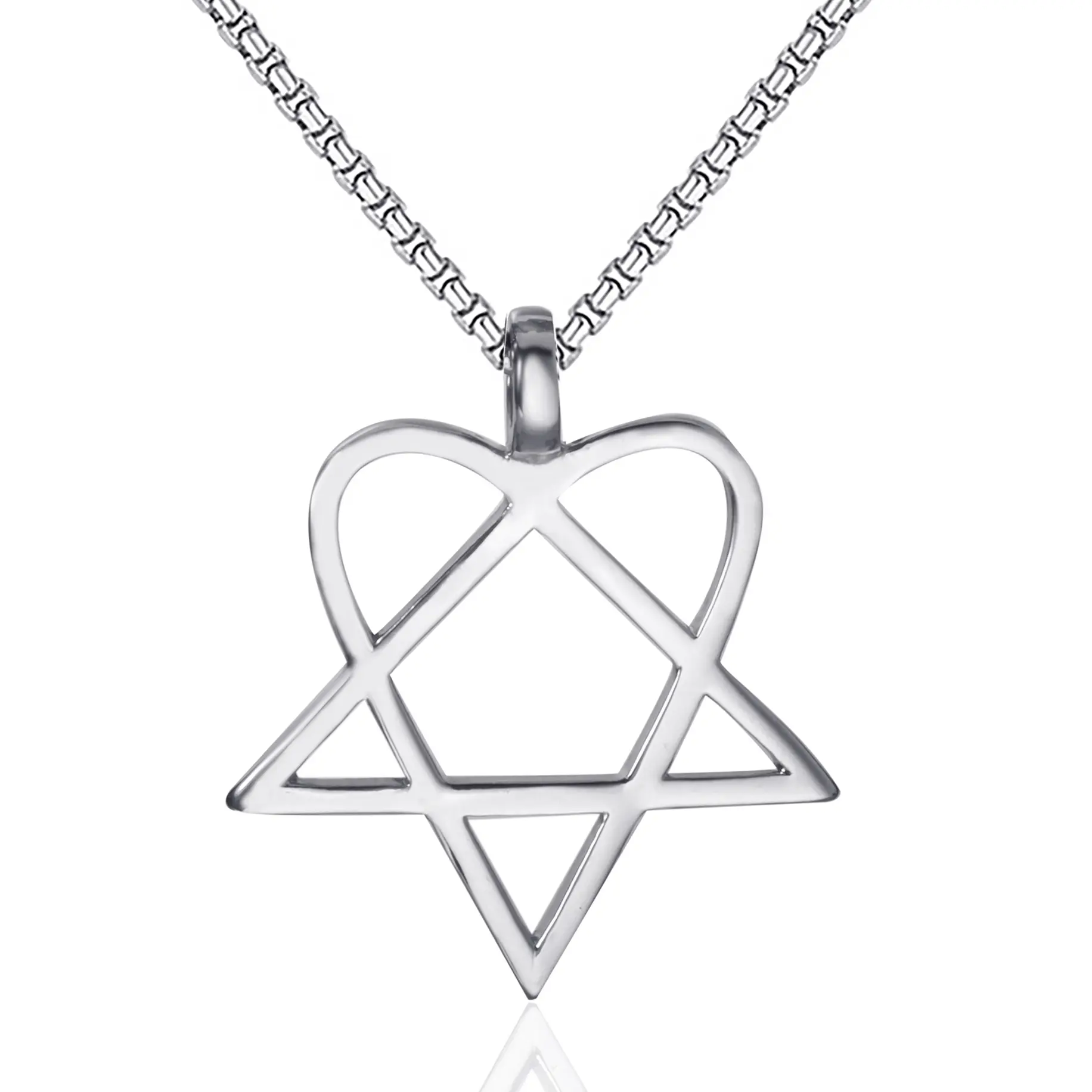 Mens Stainless Steel Heartagram Pendant Chain Necklace - Women's Silver Star Heart Design Jewelry, Meaningful Gifts for Him, Necklaces