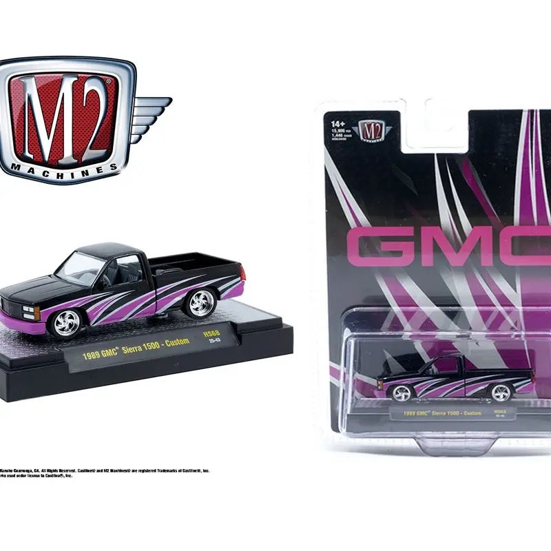 M2 Machines 1:64 Scale 1989 GMC Sierra 1500 - Custom Black and Pink Diecast Car Model, Collectible Scale Toy Vehicle, Collectible Model Car, Diecast Model Truck, Collector Model Car
