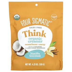 Four Sigmatic Think Organic Creamer, Dairy Free, Vanilla Coconut, 4.23 oz (120 g)