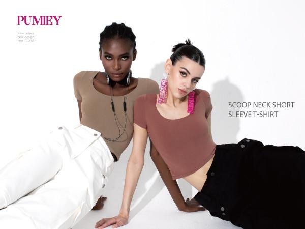 PUMIEY 【Back to School】Women's Scoop Neck Short Sleeve T-Shirt Slim Fit Sexy Tops Womenswear Underwear Streetwear Minimalist Shortsleeve White Crop Top skims tee Lady Comfort Summer Tshirt Skinny