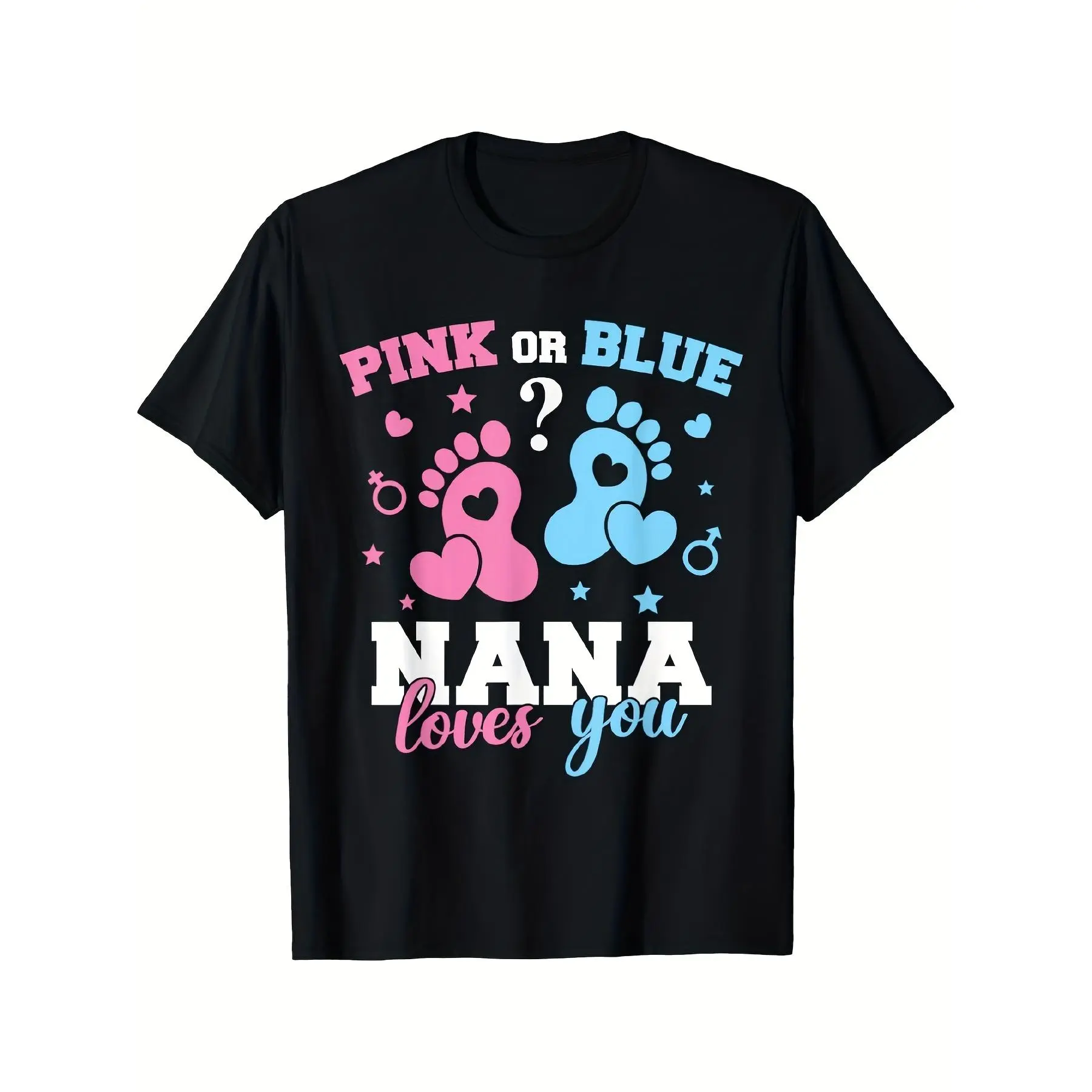 Unisex 2025 Summer Pure Cotton Short-Sleeved Printed T-Shirt, Nana Grandma "Pink Or Blue Nana Loves You" Design, Retro Playful Pattern, Breathable Lightweight Casual Wear