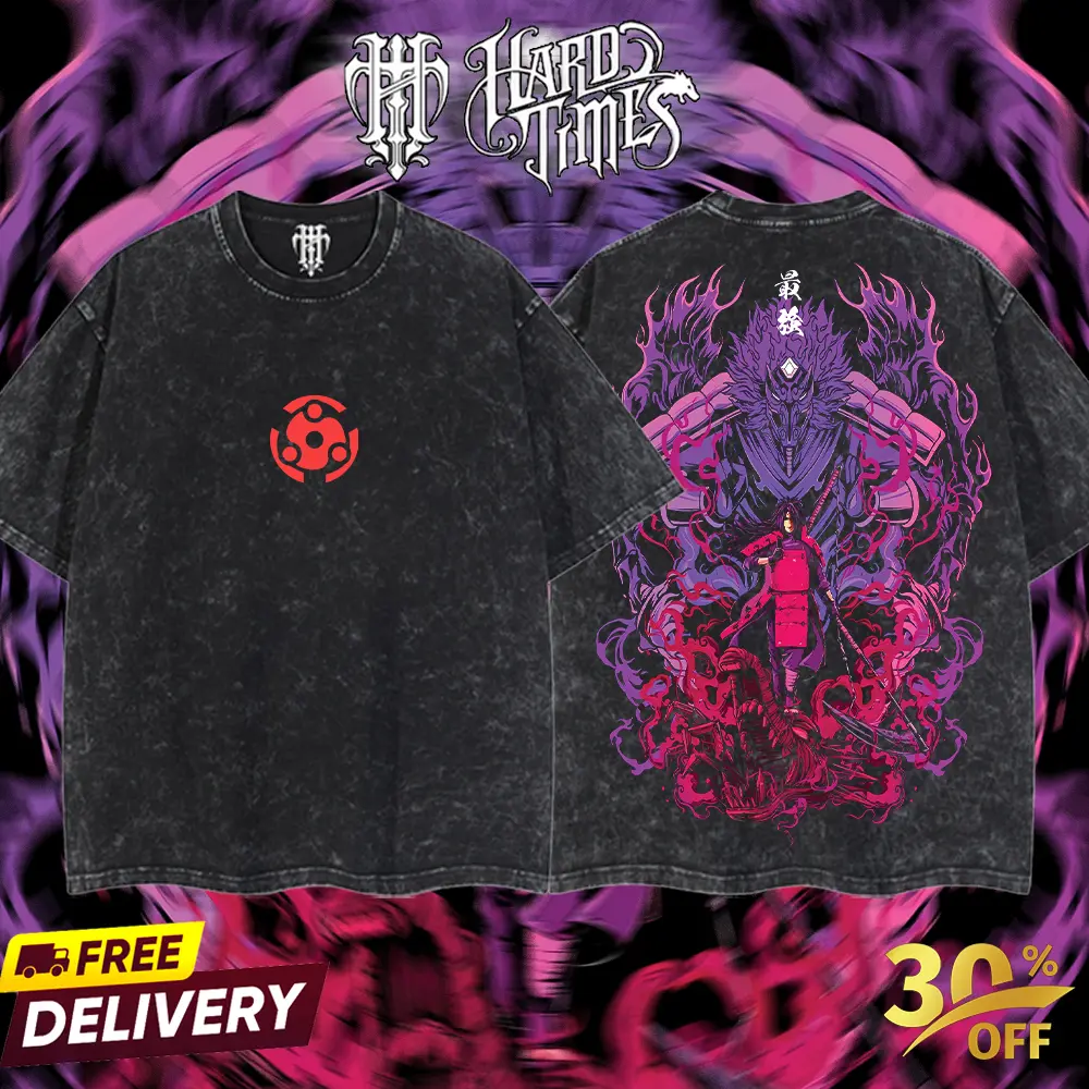 Oversized Naruto Anime Madara Death Reaper Seal Double Printed Lightweight Acid Washed Hoodie, Unisex Street Style Apparel, Men's Graphic Streetwear Hoodie