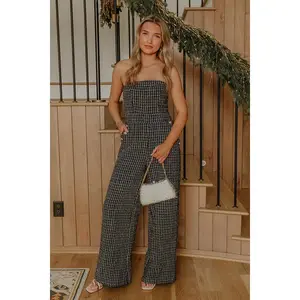 Uptown Toast Tweed Wide Leg Jumpsuit