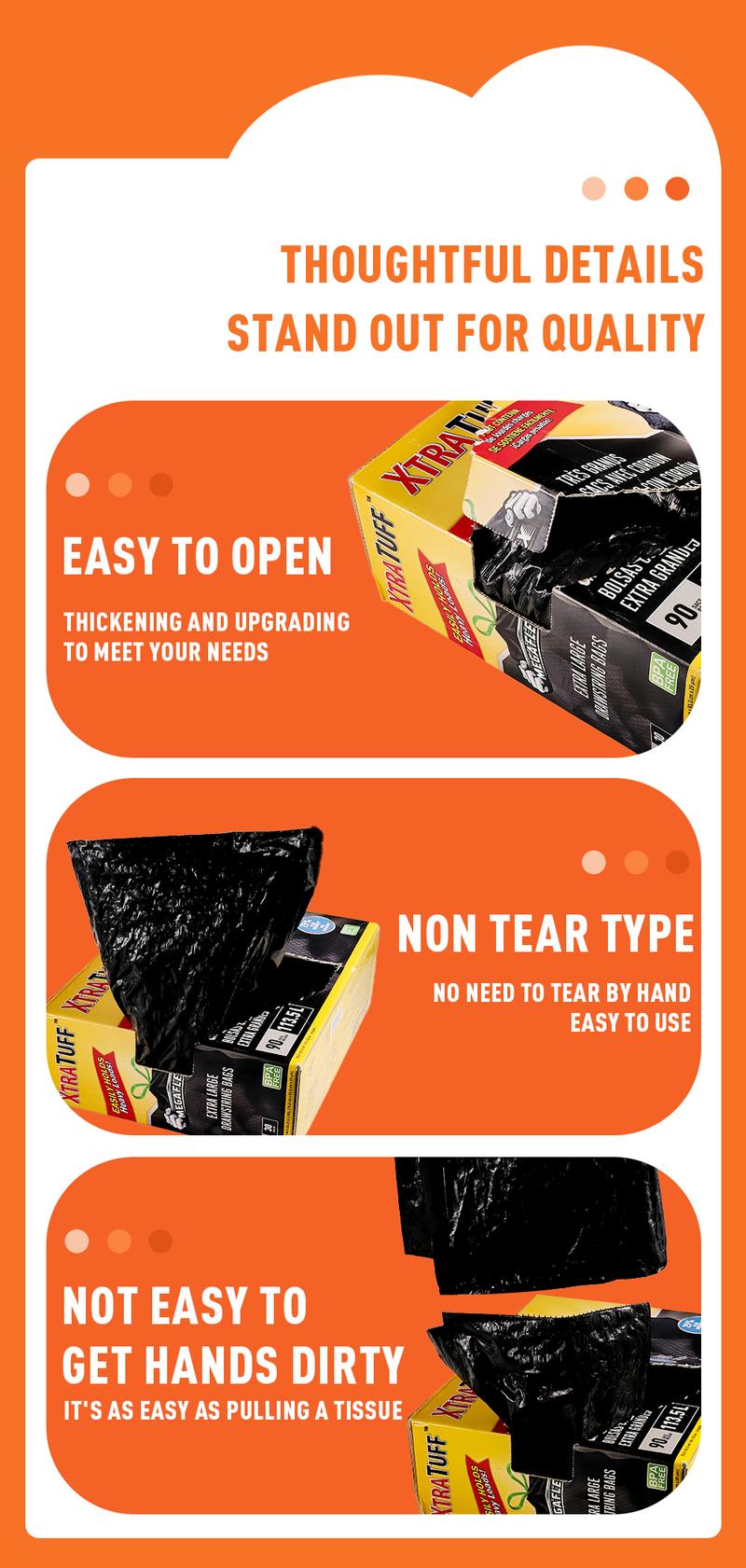 30 Gallon Boxed Disposable Non Tear Large Drawstring Trash Bags, Black For Large Kitchen Trash Can, Ultra Strong 90 Count 113.5L Garbage bag,Multipurpose Cleaning Supplies For Industrial, Garden, Home, Commercial - Durable, Leak-Proof, Easy To Use