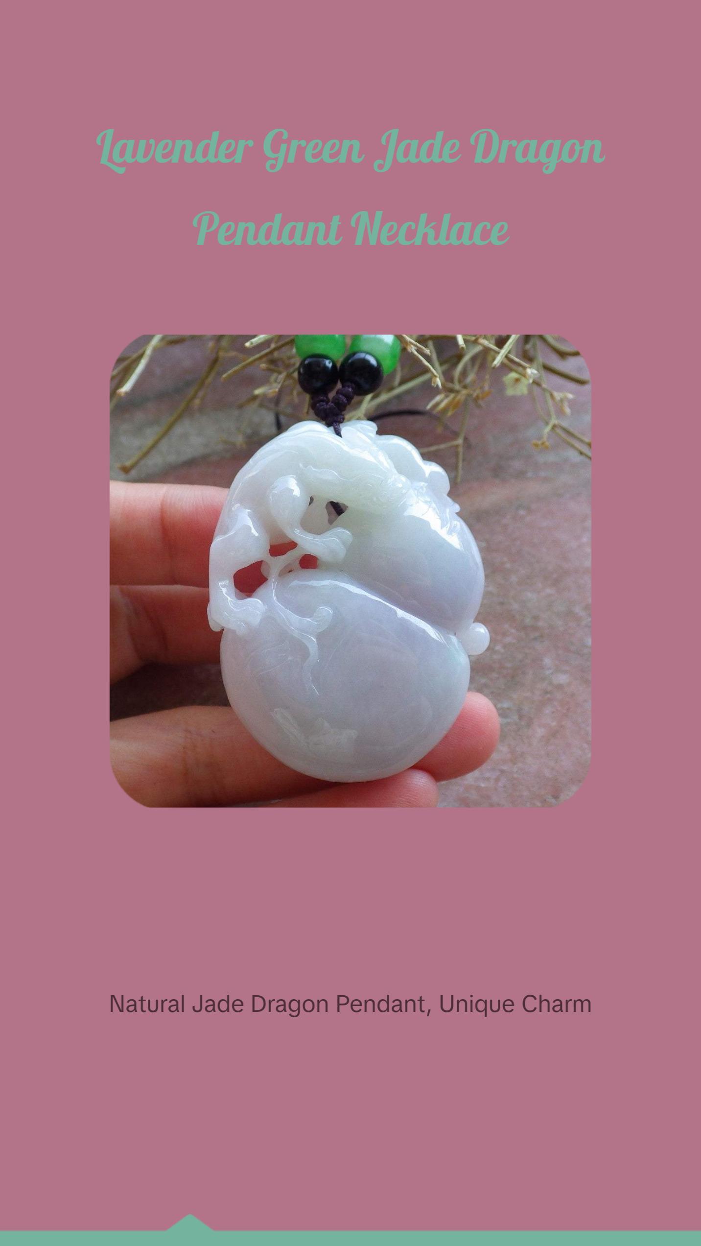 Certified Hand Carved Natural Lavender Green Burma A Jade jadeite Dragon Pi Xiu Gourd Pendant Necklace