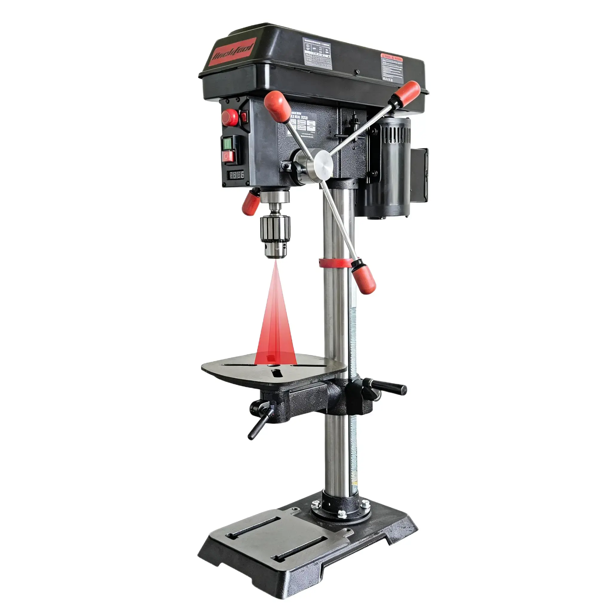 BUCKTOOL 12'' 6 Pole Motor Variable Speed Benchtop Drill Press 360–2000RPM, 3/4HP Powerful Bench Drill Press with Laser and Worklight, Low Speed Tabletop Drilling Machine for Metalworking, Woodworking, DP12VL-2